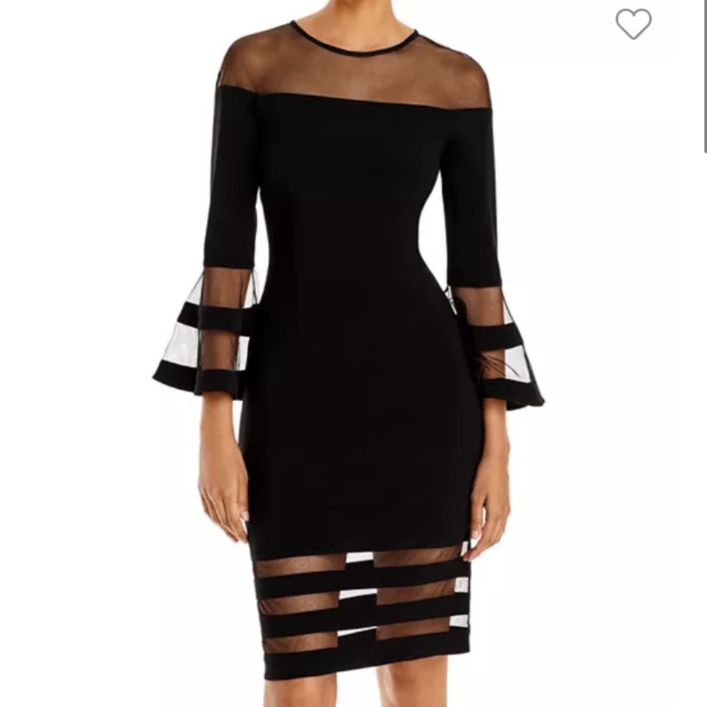 Betsy & Adam Women's Bell Sleeve Illusion Mesh Cocktail Dress Sz 12
